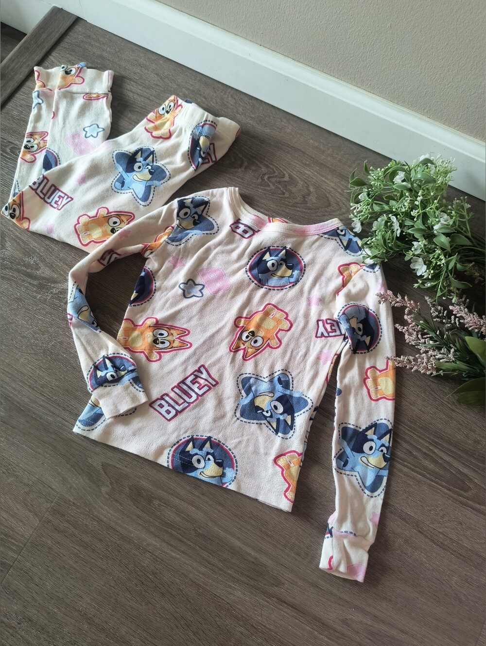Bluey Girls 2 Piece Pajama Set All Over Print Cream Colored Size 6 Bingo Bluey